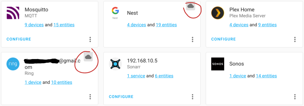 Highlighting a Home Assistant integration that requires internet connection