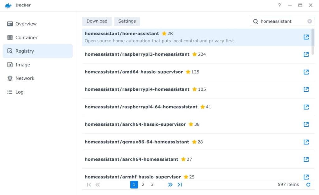 Home Assistant Synology image in Docker registry