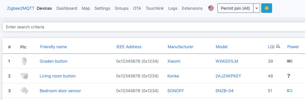 Zigbee2MQTT frontend web interface