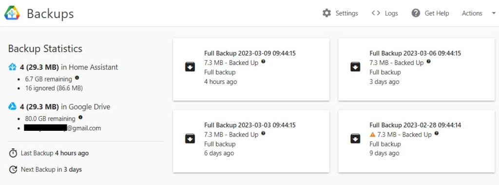 google drive backup dashboard