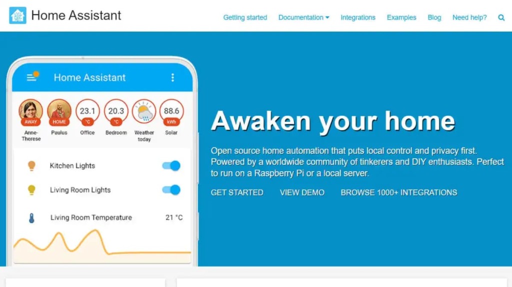 Home Assistant homepage