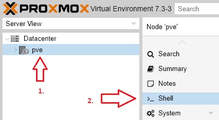Proxmox access the Shell