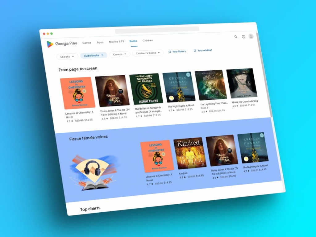 Google Play Books Store showcasing audiobooks