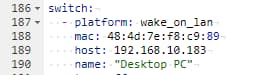 Home Assistant Wake on LAN switch in configuration.yaml