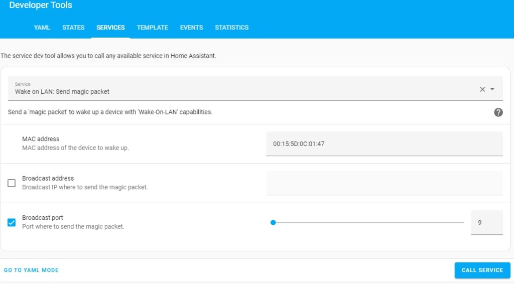 Home Assistant Wake on LAN Service tool