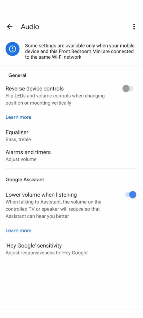 Google Home Device Audio Settings