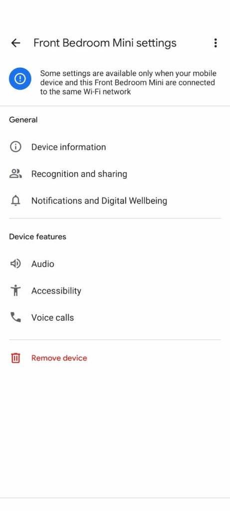 Google Home Device Settings