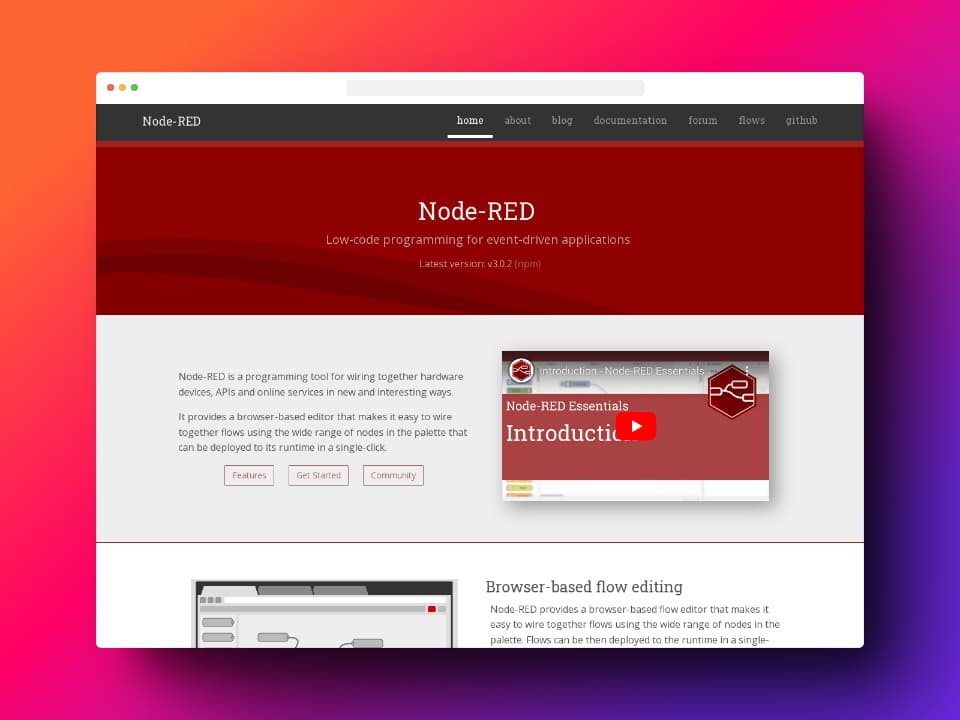 Node-Red Homepage screenshot