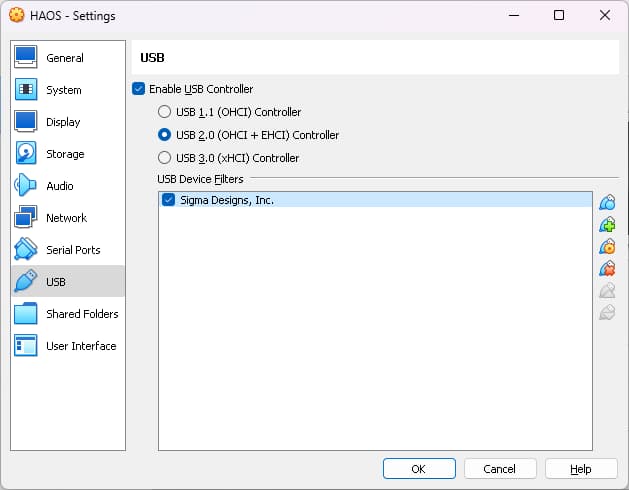 VirtualBox new VM USB settings