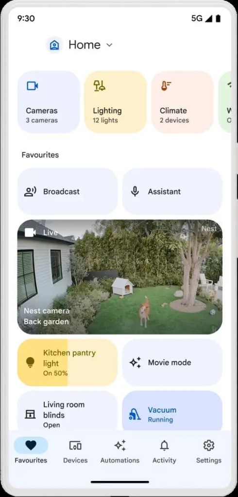 Google Home mobile interface