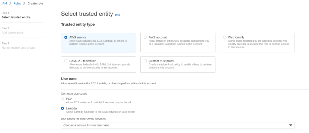 AWS Lambda role creation - step 1