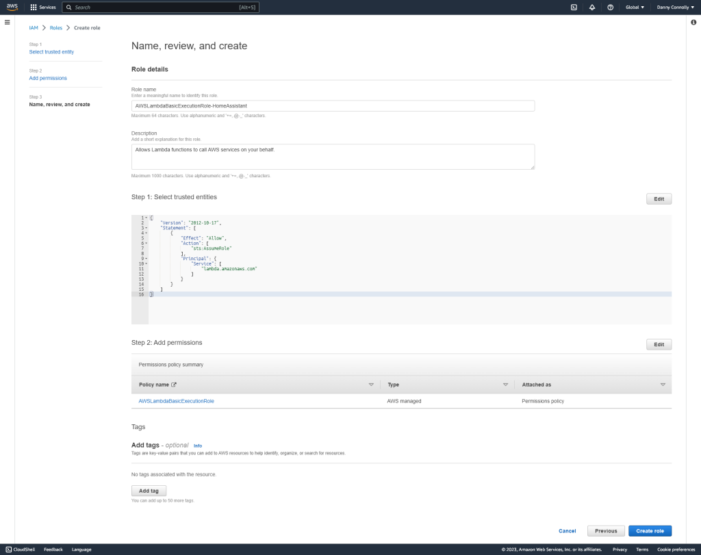 AWS Lambda role creation - step 3