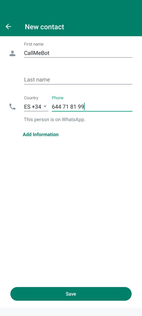 WhatsApp CallMeBot Contact