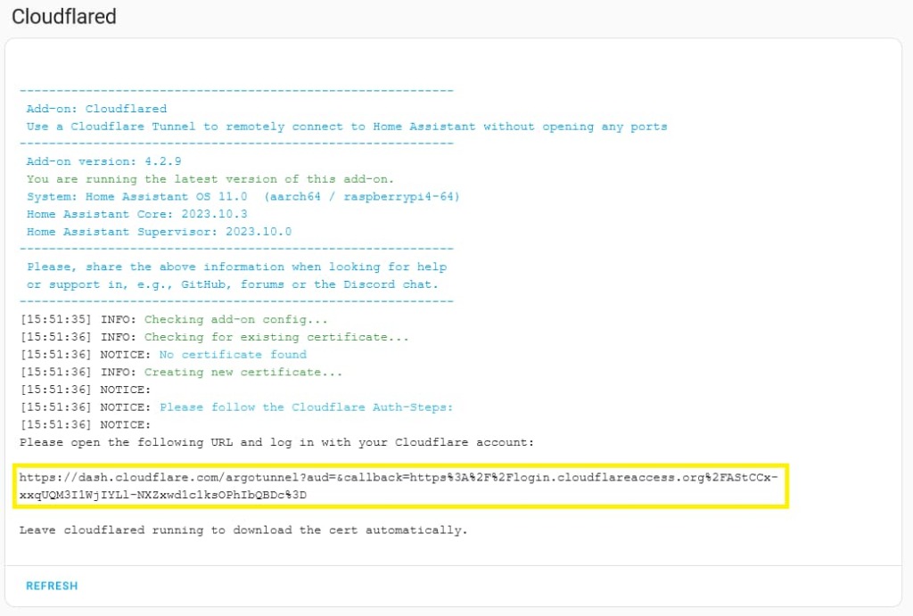 Home Assistant Cloudflare authentication URL